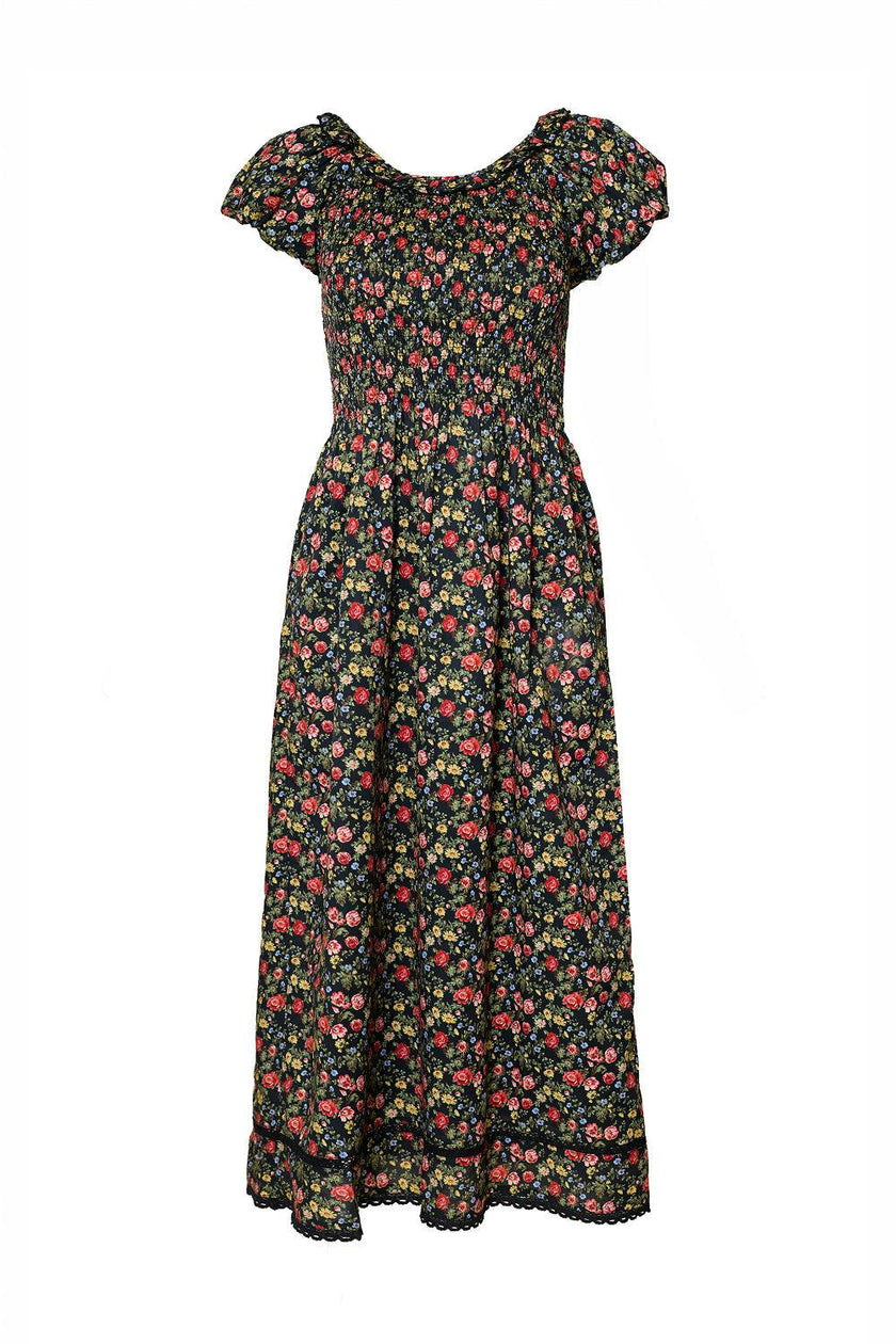 Annalise Dress in Obsidian Vintage Poppies