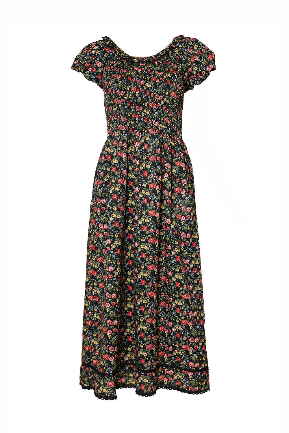 Annalise Dress in Obsidian Vintage Poppies