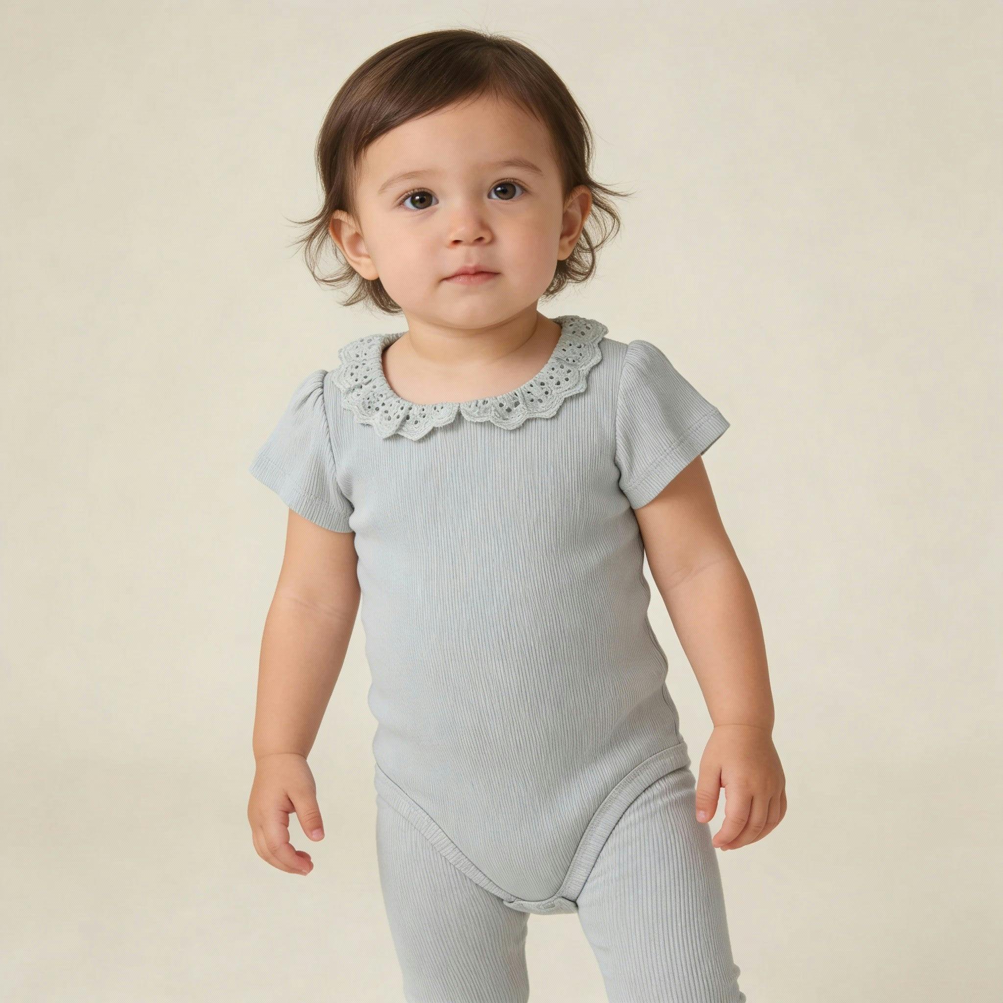 Organic Lace Collar Onesie & Tights Set - Fog