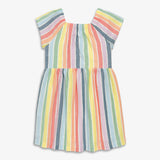 Kids cotton gauze boardwalk dress in rainbow stripe