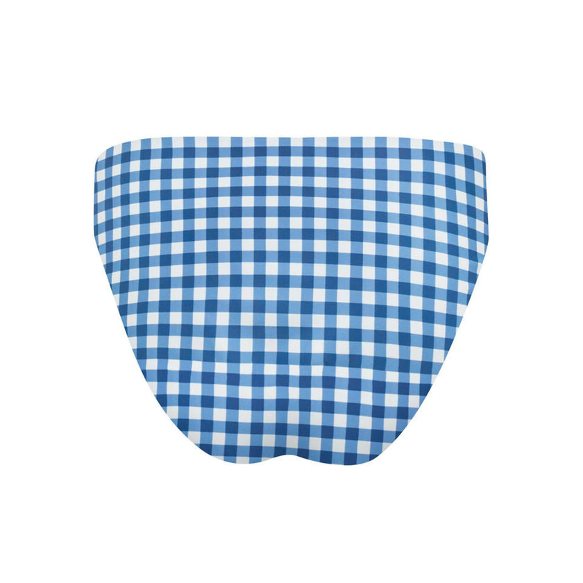 women's navy picnic gingham mid rise bikini bottom