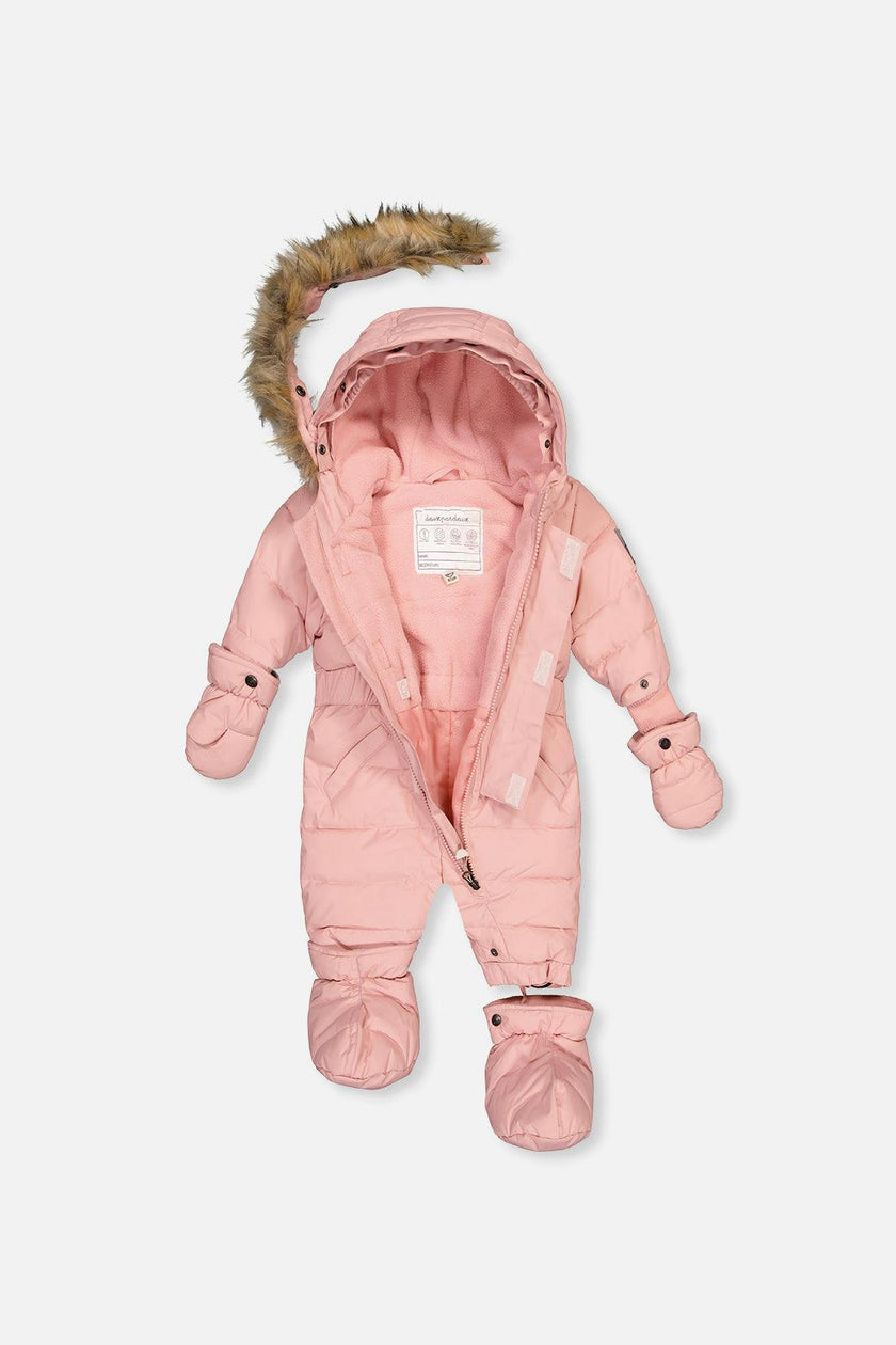 Baby Original One Piece Puffy Snowsuit With Removable Mittens And Boots Pale Dusty Pink