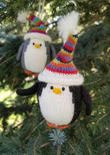 Penguins with Striped Hats Ornaments