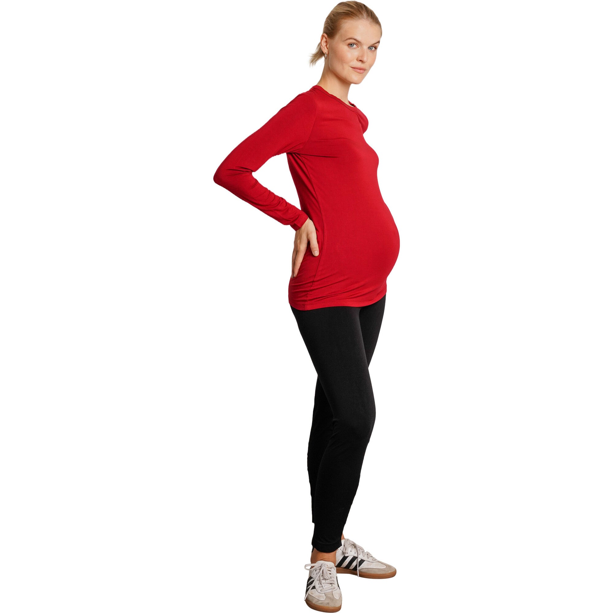 Liv Long Sleeve Crew Neck Maternity Tee, Red