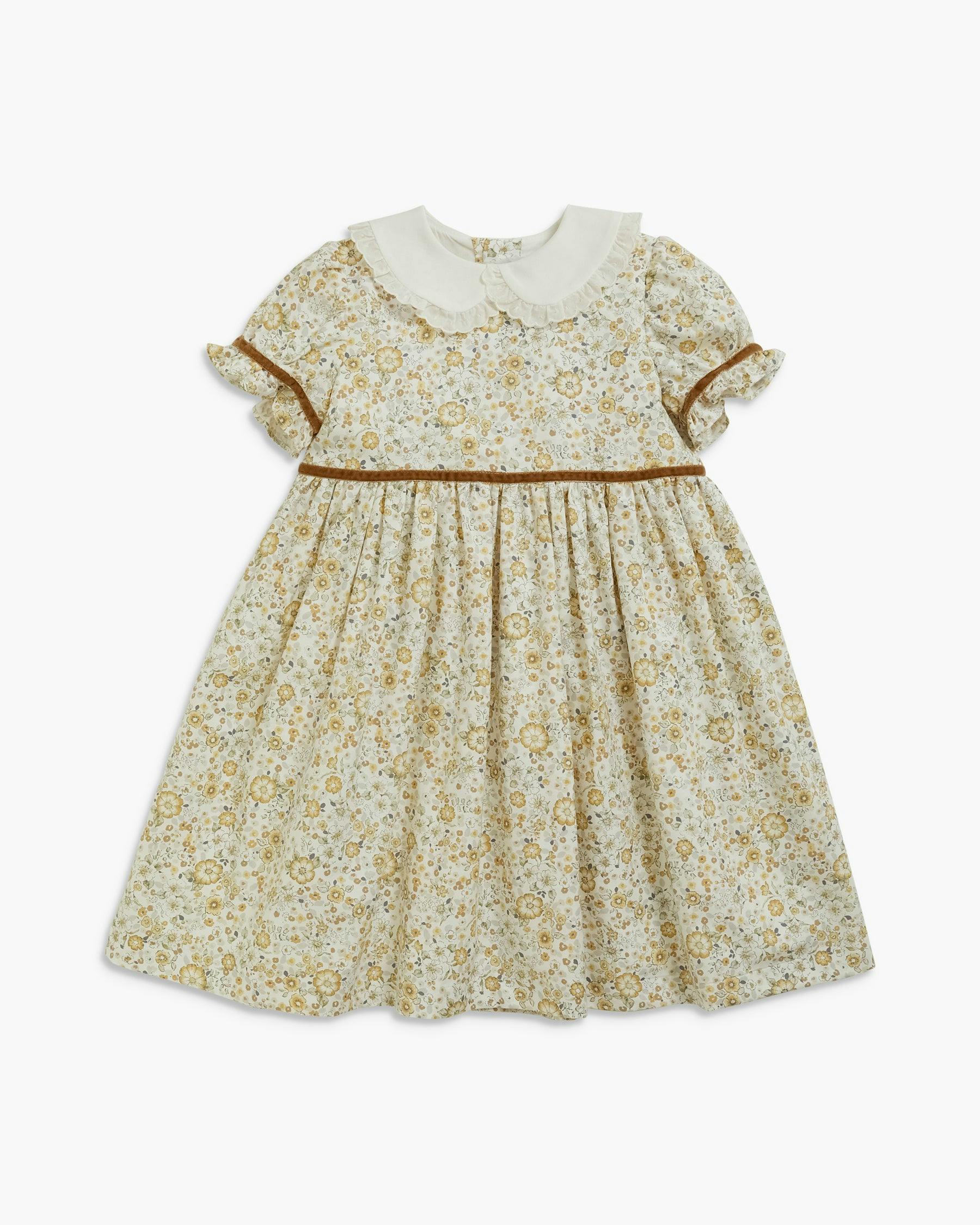 Antonella Dress Beige Mustard Floral