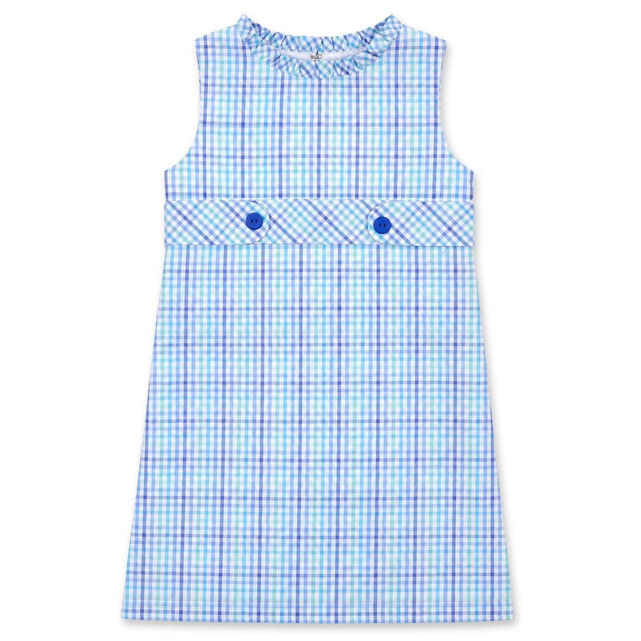 Plaid Seersucker Dress With Button Tabs