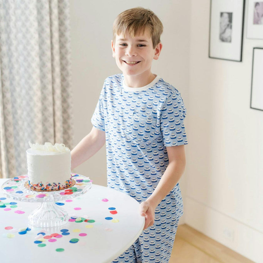 Charles Boys' Short Set - Birthday Cake Blue