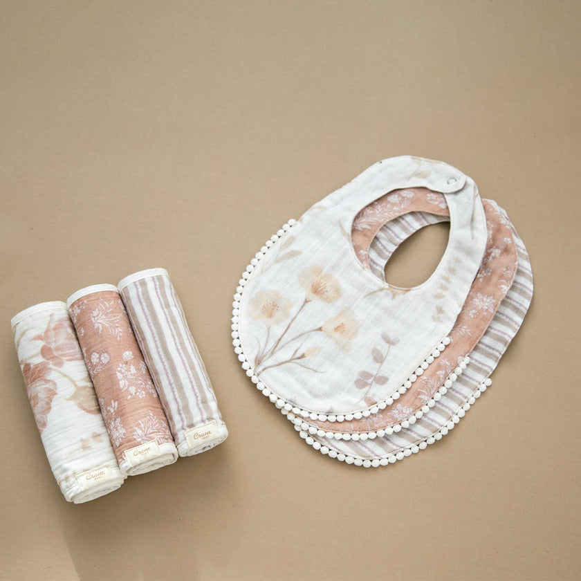 Violet Wildflower Cotton Baby Bib (3 Pack)
