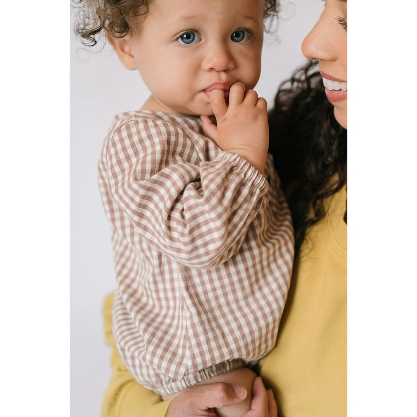 Thistle Gingham Long Sleeve One-Piece, Pink