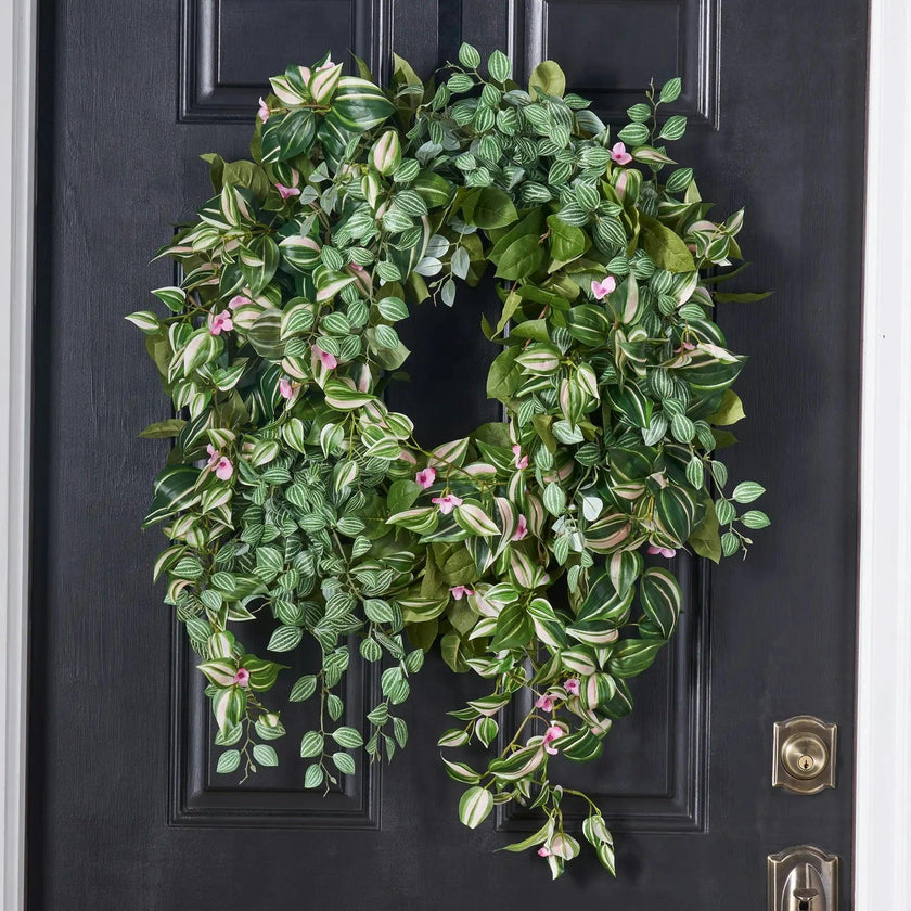 Wild Vines - Mixed Foliage, Peperomia Leaf & Wandering Dude All Season Greenery Front Door Wreath