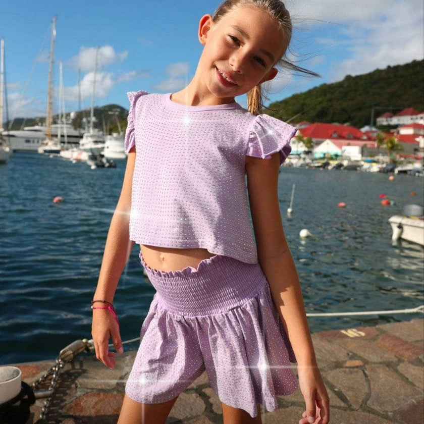 Lavender Crystal Ruffle Short Set
