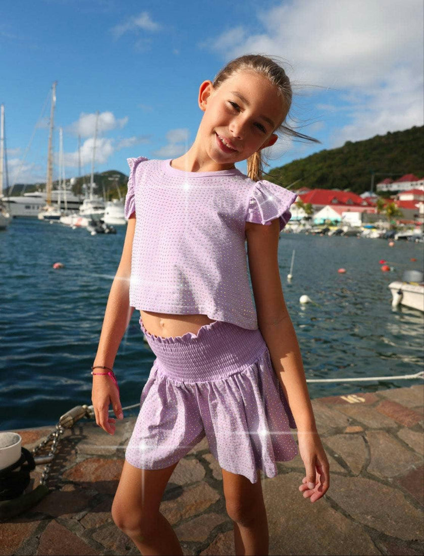 Lavender Crystal Ruffle Short Set