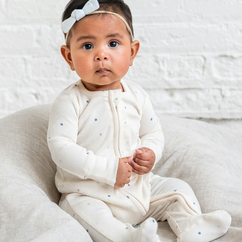 Kit Ribbed Zipper Sleeper - Mini Dot / Sea + Dune