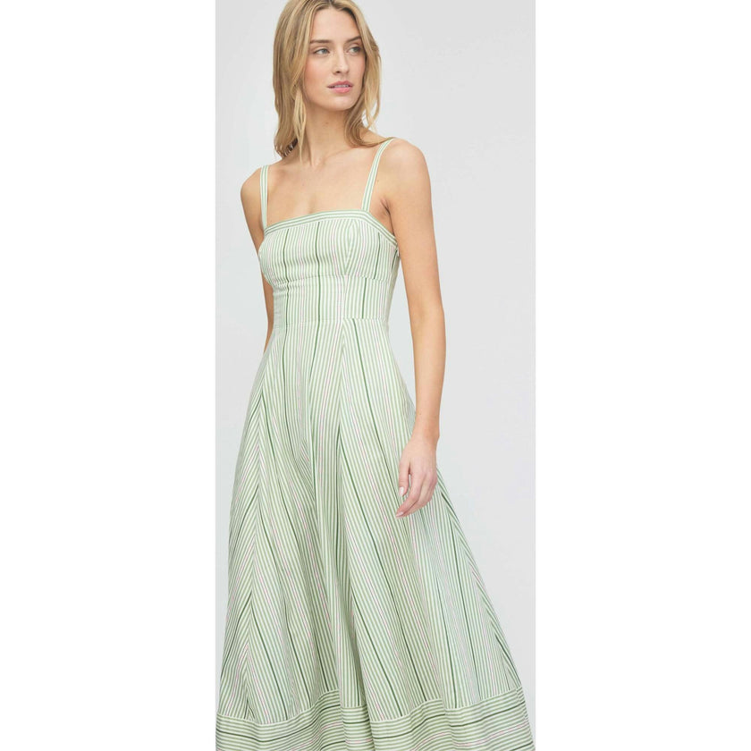 The Margot Dress - Green Jacquard Stripe
