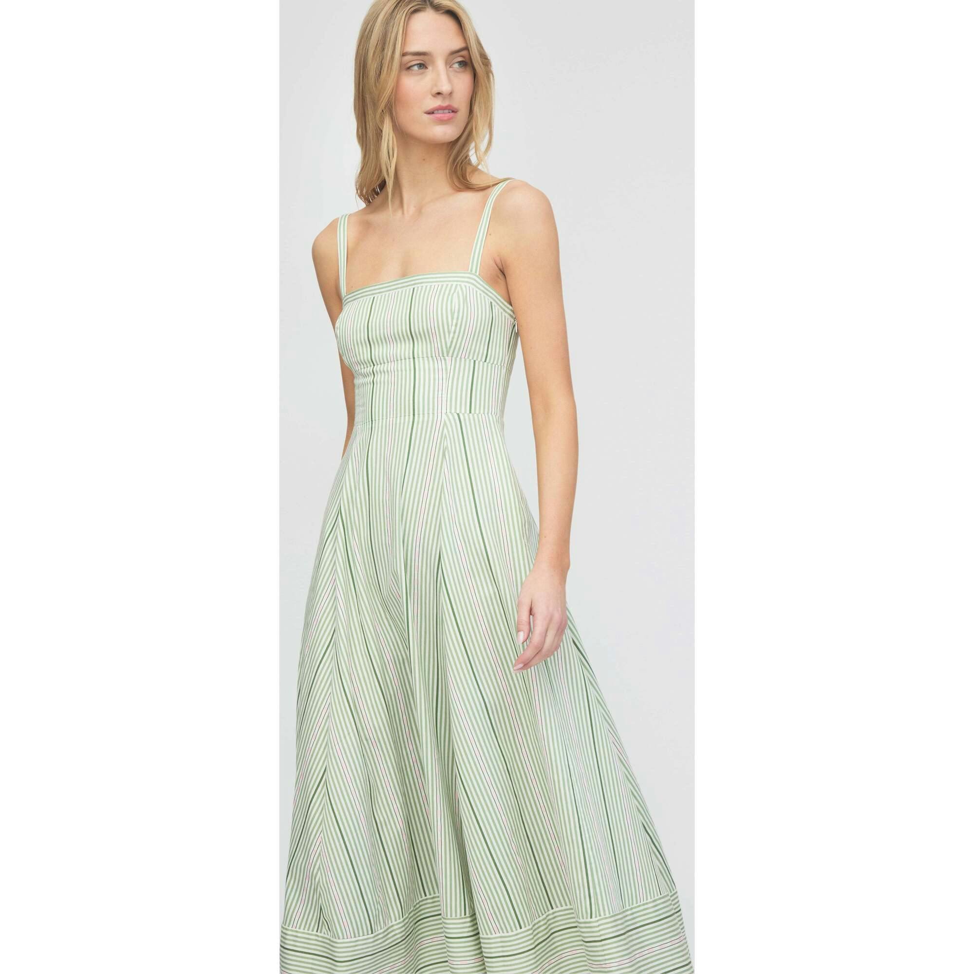 The Margot Dress - Green Jacquard Stripe