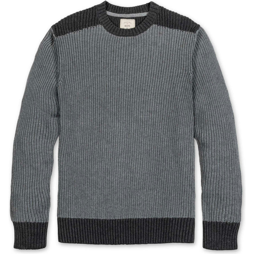 Men's Organic Crew Neck Shoulder Detail Sweater, Grey