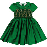 Stella Green Silk Short Sleeve Smocked Dress