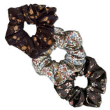 Scrunchies, Liberty of London Black/Brown Florals Bundle Set