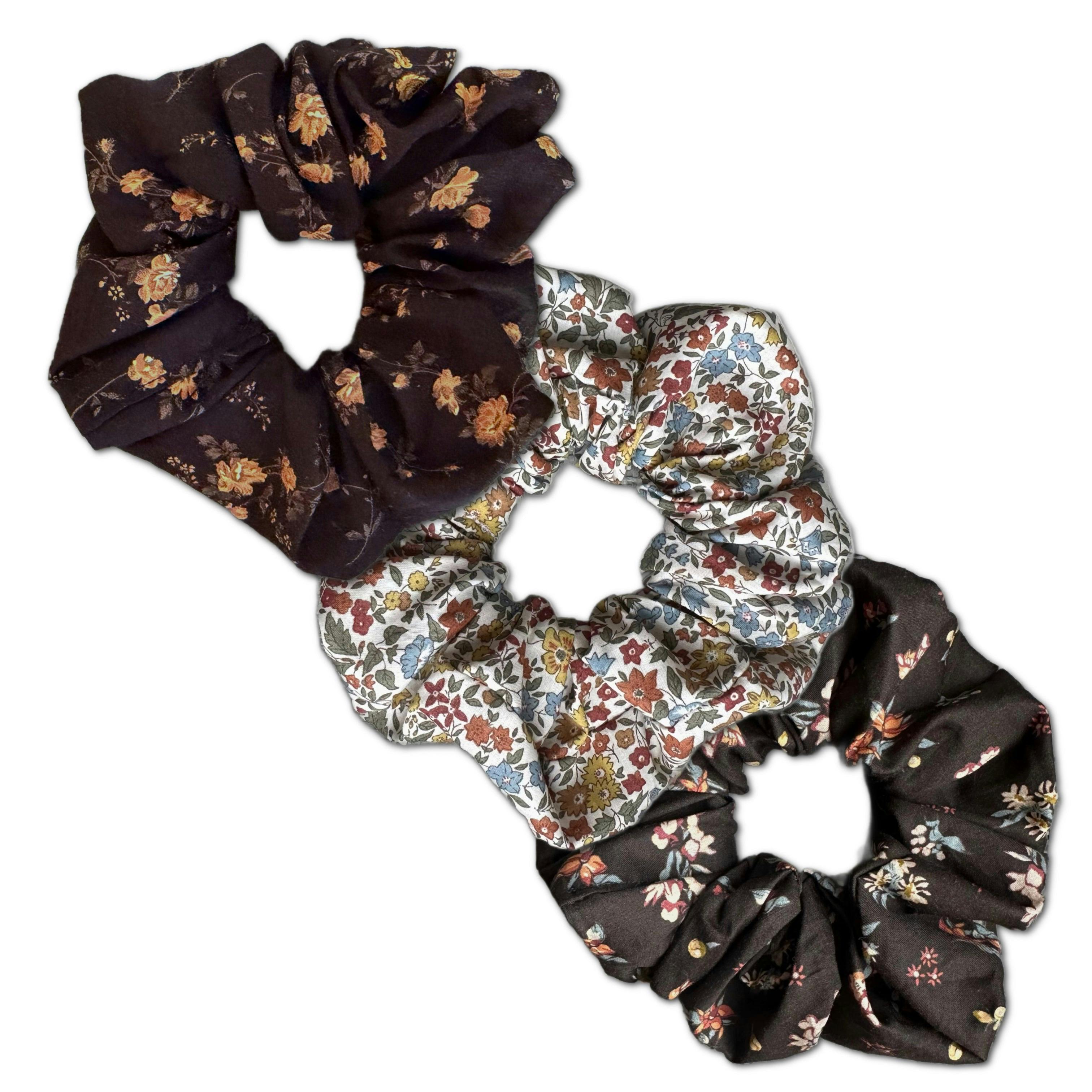 Scrunchies, Liberty of London Black/Brown Florals Bundle Set