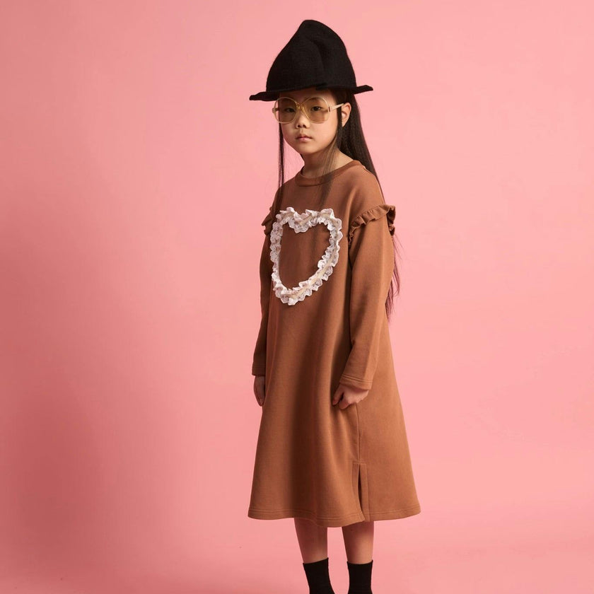 Lace Heart Dress Dark Brown