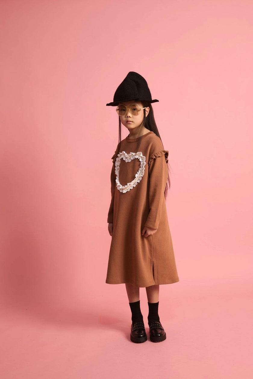 Lace Heart Dress Dark Brown