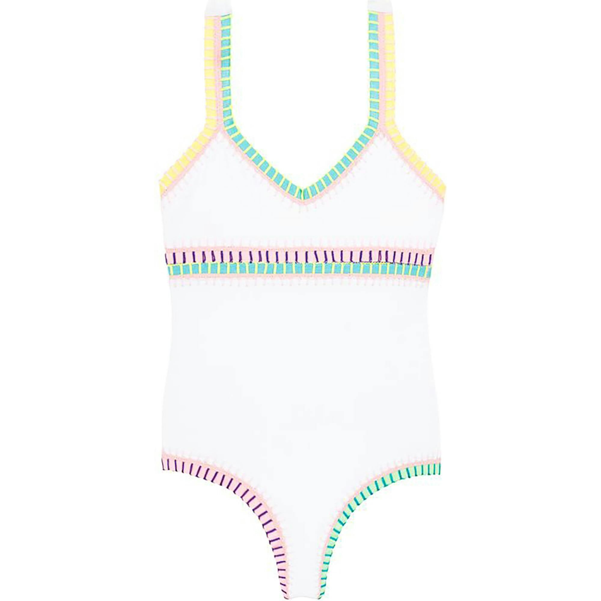 Rainbow Embroidered Elastic One-Piece, White