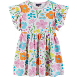 Kids White Rib Knit Dress w/ Ruffle Sleeves