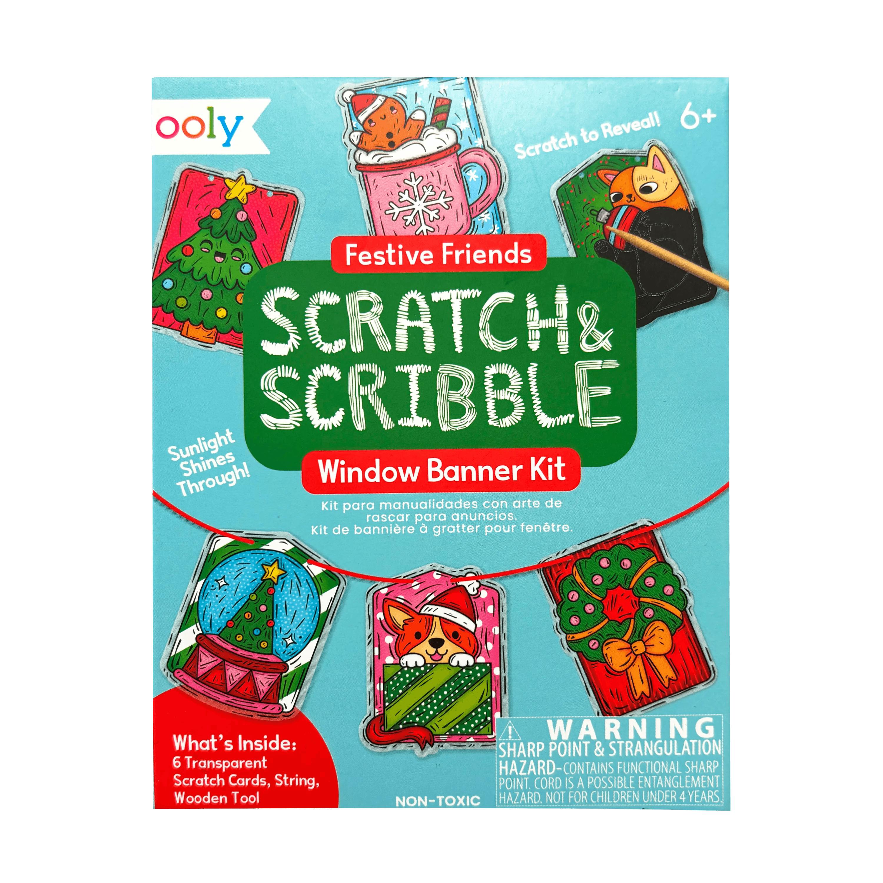 Scratch & Scribble Mini Window Banner Kit - Festive Friends - 6 Cards