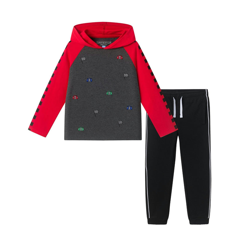 Kids Graphic Raglan Hooded Tee & Jogger Set | Race Day