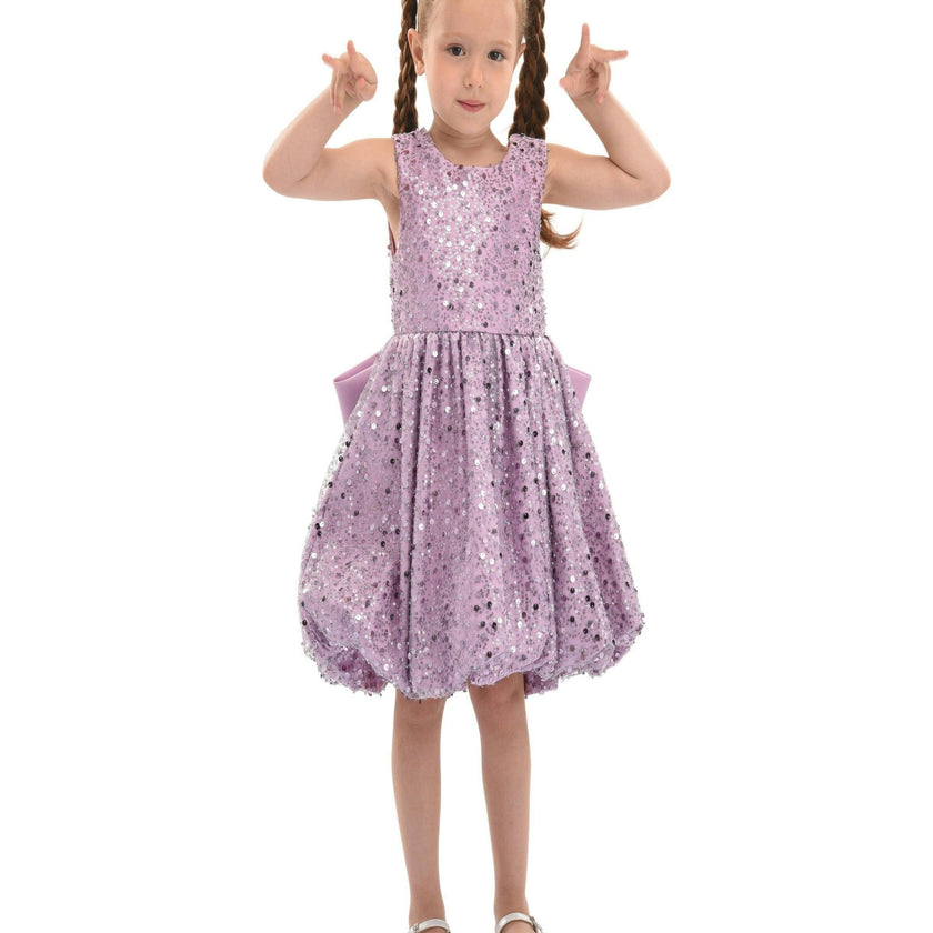 Purple Ainsley Sequin Bow Dress