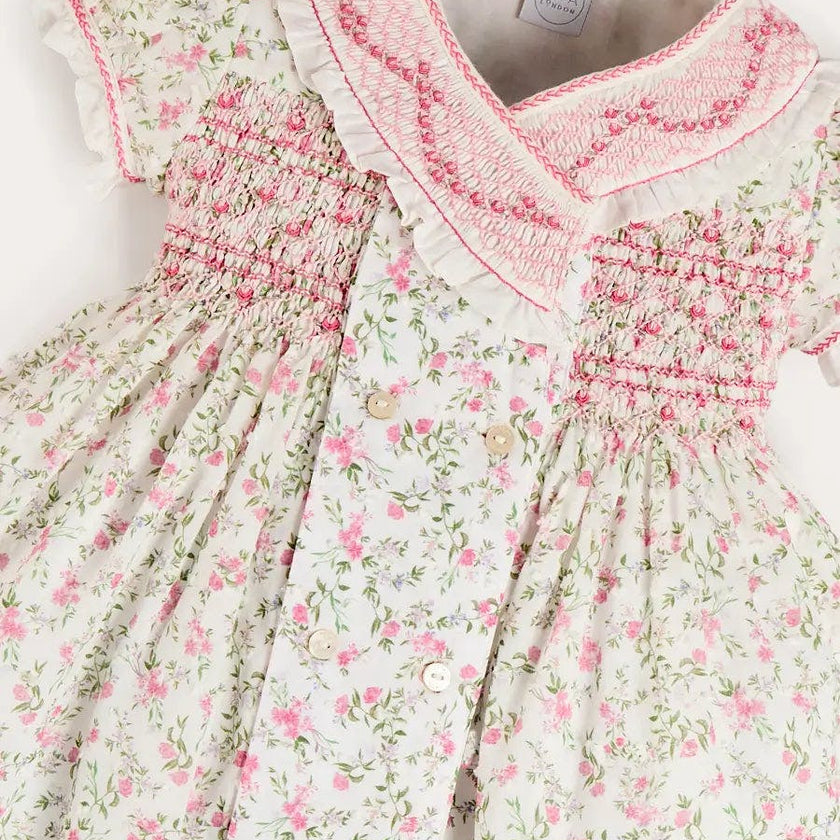 Alice Floral Double Breasted Hand Smocked Dress in Pink (12mths- 10yrs)