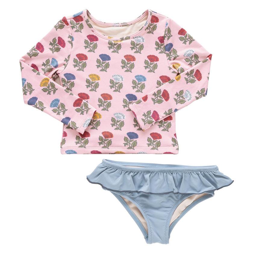 Girls Rash Guard Set - Multi Flower Drop