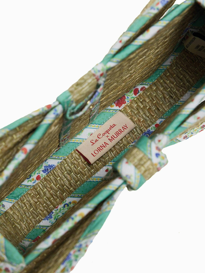 Lorna Murray x La Coqueta Sage Floral Stripe Flutterby Grass Bag