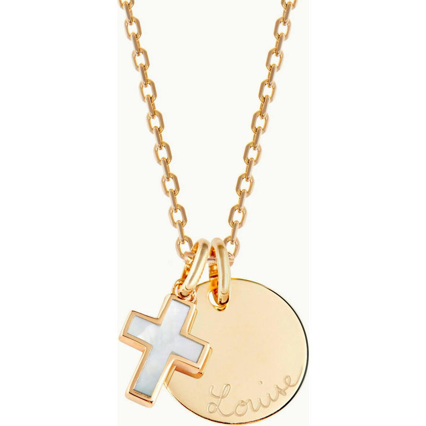 Personalized Mother Of Pearl Cross Necklace, 14k Gold Plated