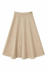Wool Button Side Midi Skirt