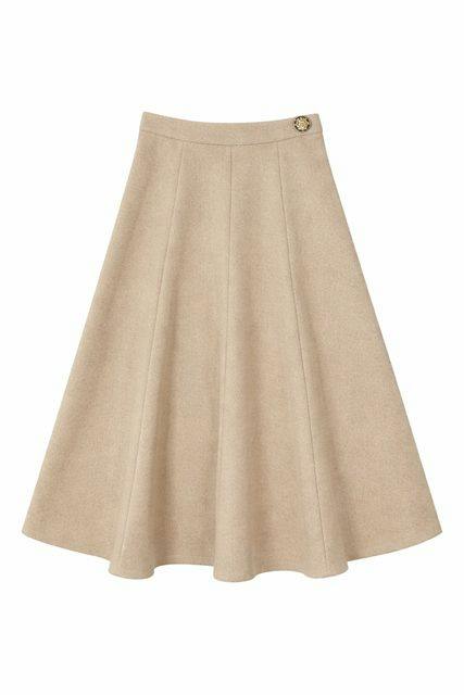 Wool Button Side Midi Skirt