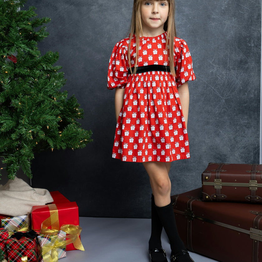 Holiday Presents Puff Sleeve Dress