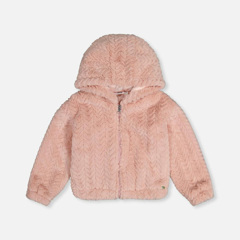 Faux Fur Hooded Cardigan Pink