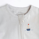 Pima Embroidered Footless Sleeper in Blue Boat