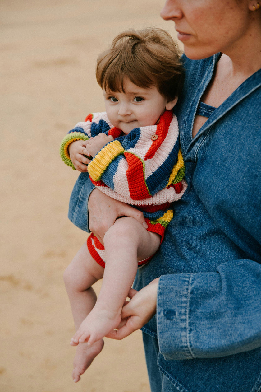 Canela Baby Jumper Tulip Red Multicolor Stripes