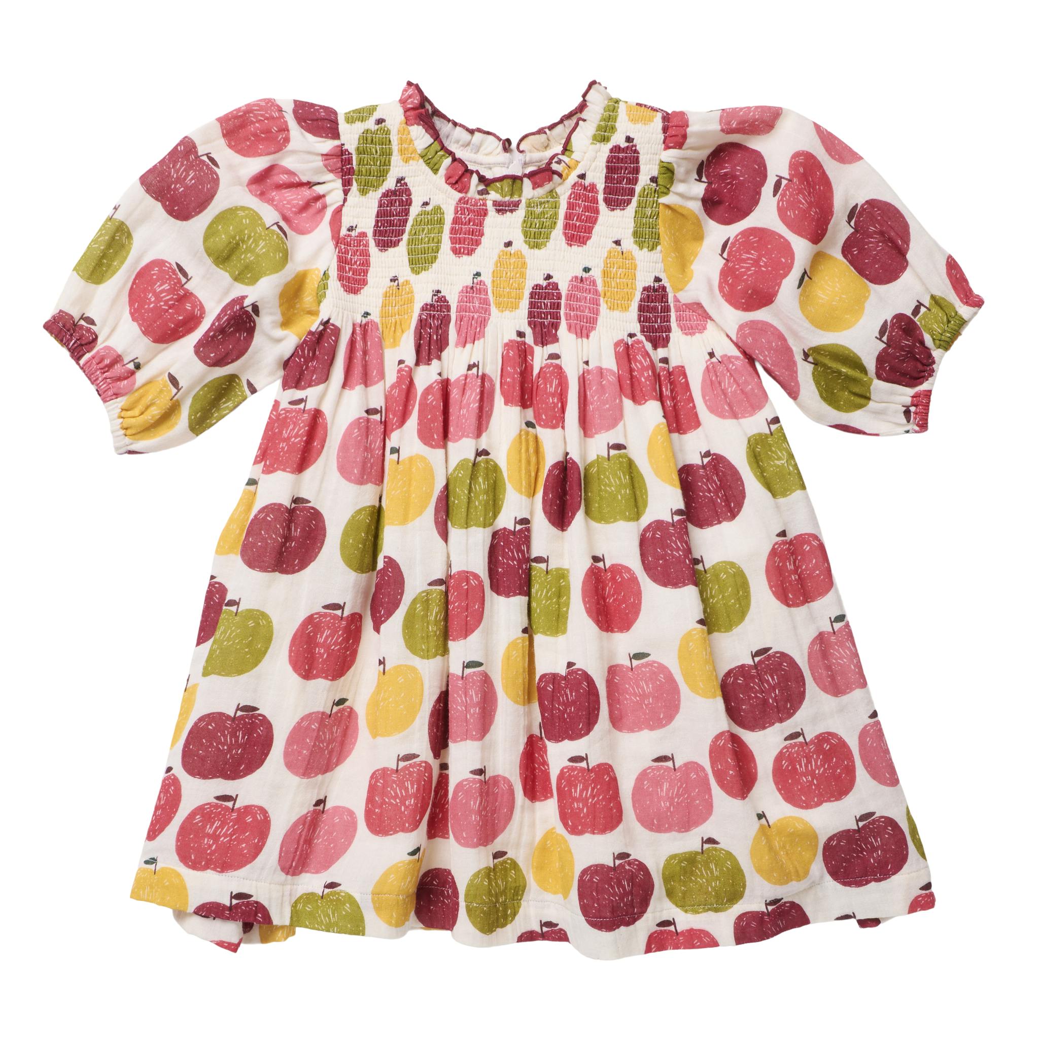 Girls Puff Sleeve Stevie- Pink Delicious Apples
