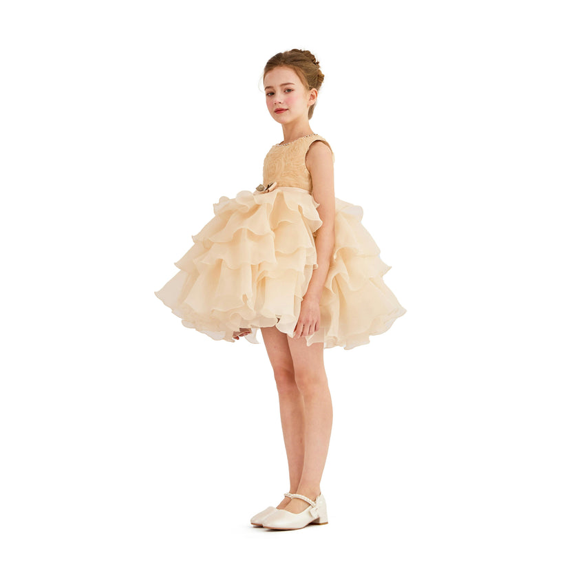 Cream Cliffara Floral Ruffle Occasion Dress