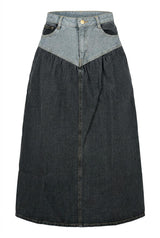 Two-Tone Denim Midi Skirt
