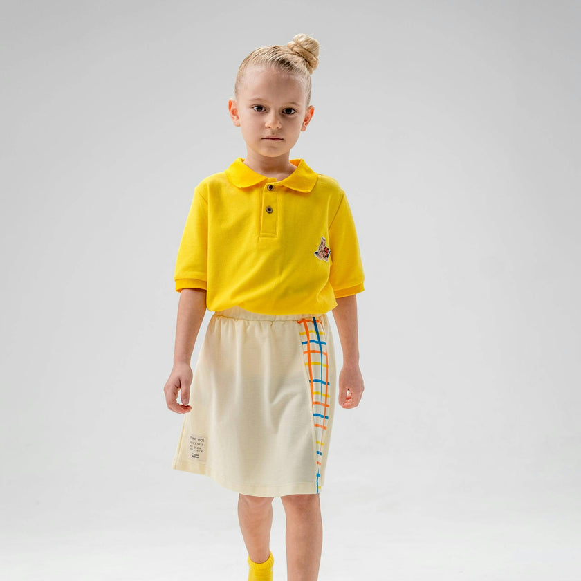Orange Plaid Trim Cotton Skirt