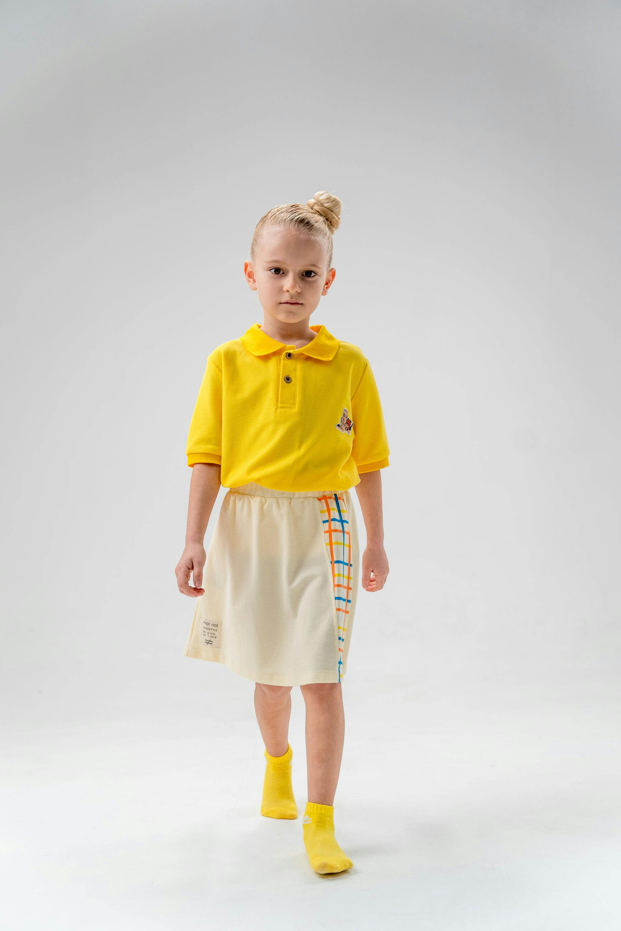 Yellow Plaid Trim Cotton Skirt