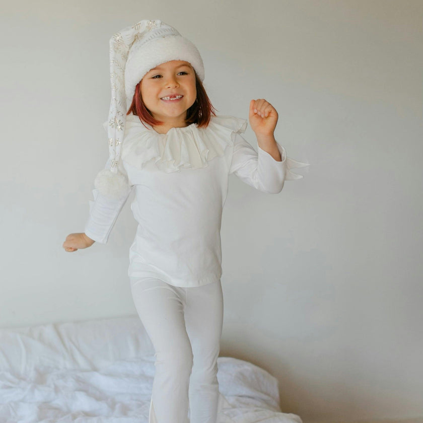 White Holiday Elf Pajama Costume-Christmas Gift for Kids - Cozy Cotton Stocking Stuffer