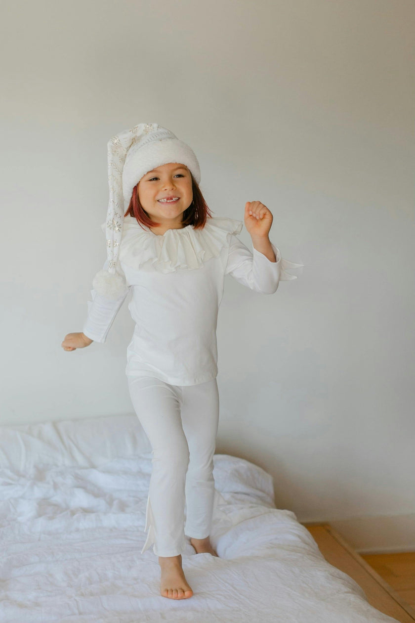 White Holiday Elf Pajama Costume-Christmas Gift for Kids - Cozy Cotton Stocking Stuffer