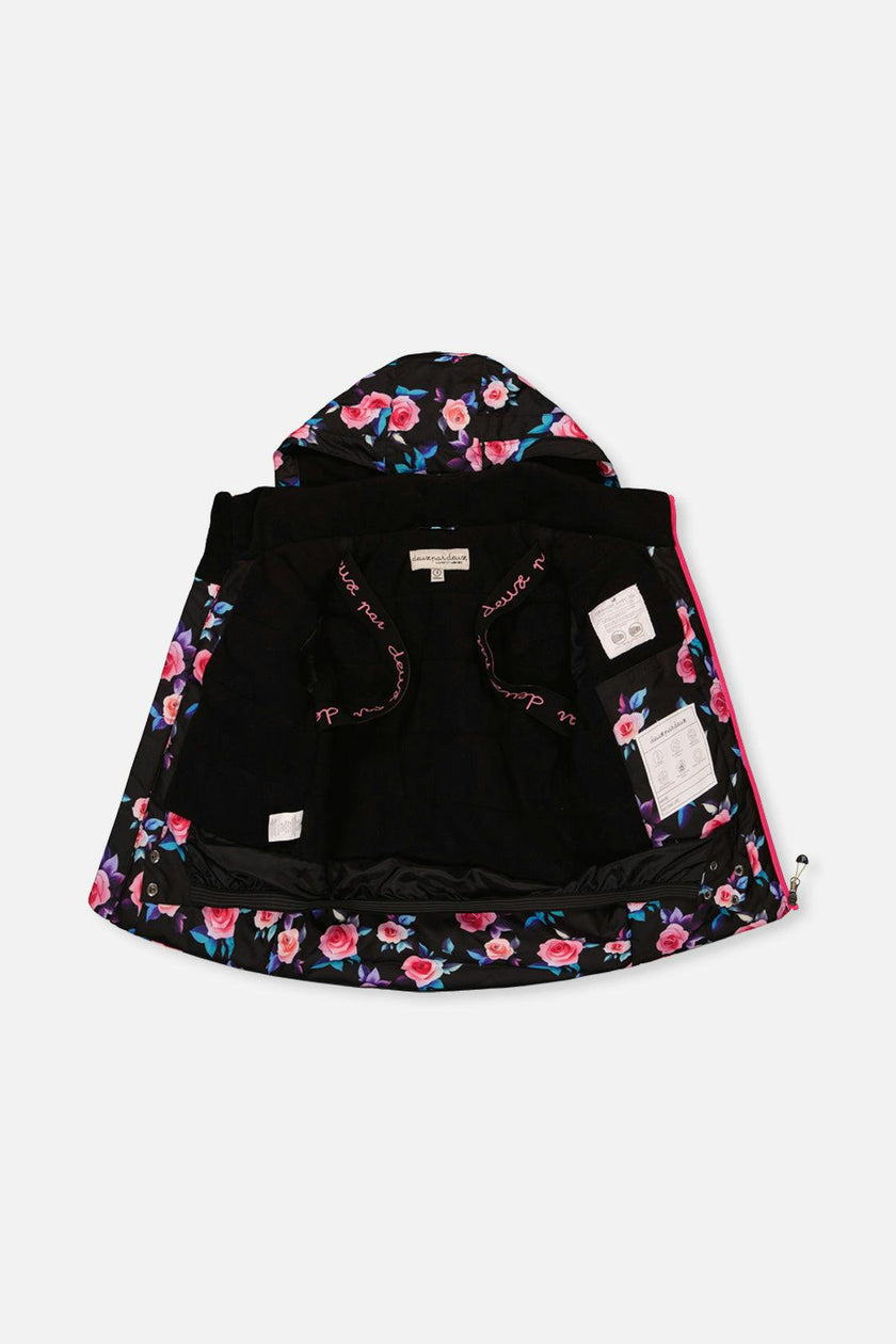 Two Piece Play Snowsuit Black Rose Print