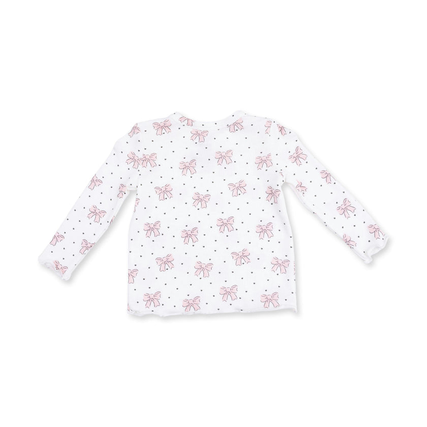 Bows and Hearts - Long Sleeve Lettuce Edge Tunic Top
