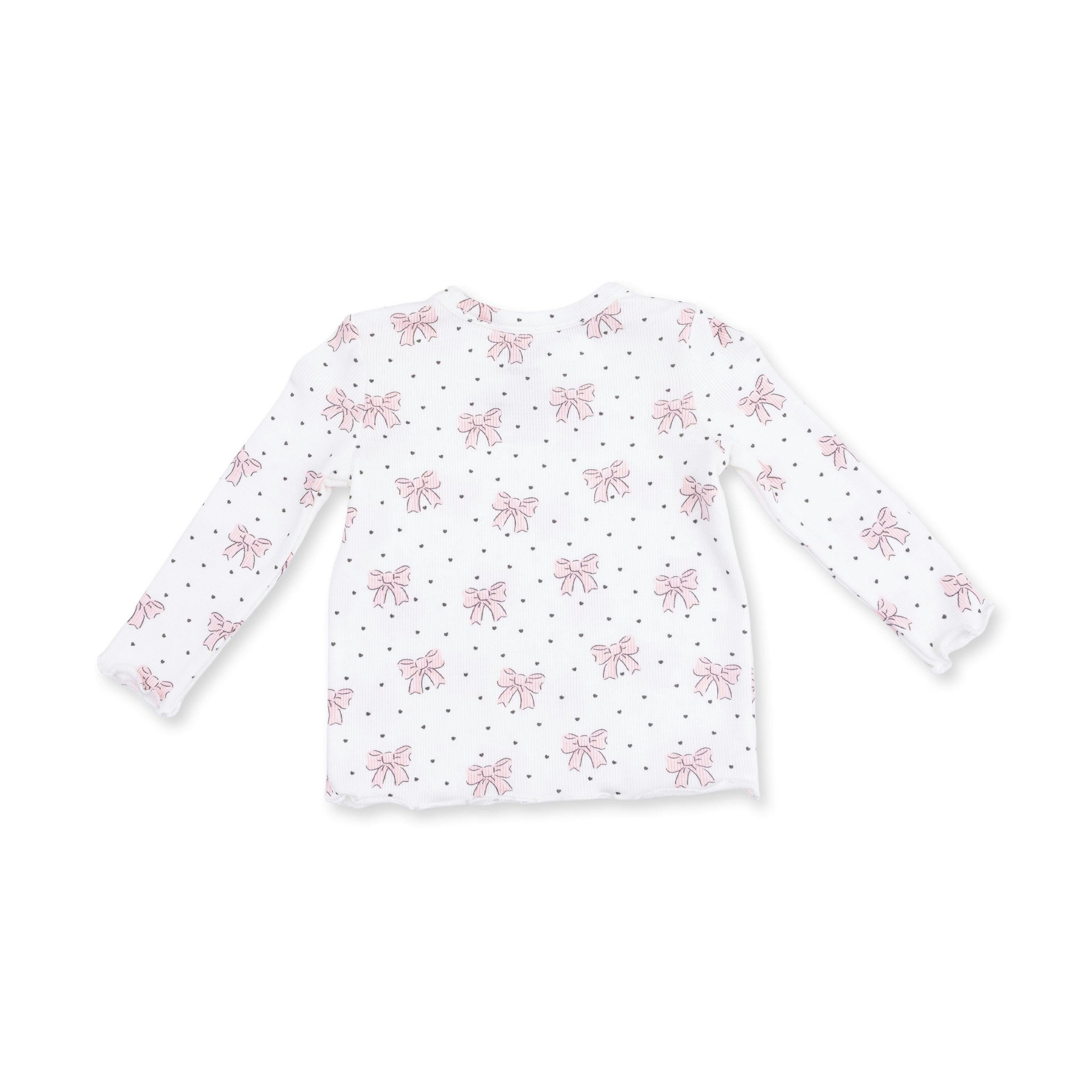 Bows and Hearts - Long Sleeve Lettuce Edge Tunic Top